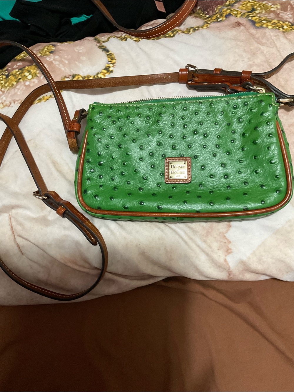 Dooney & Bourke Green Ostrich-Embossed Crossbody Bag- EUC - Picture 13 of 15